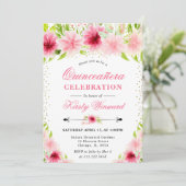 水彩ピンク夏の花キンセアニェラ 招待状 (スタンド正面)