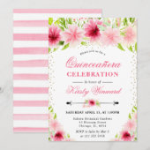 水彩ピンク夏の花キンセアニェラ 招待状 (正面/裏面)