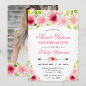 水彩ピンク夏の花フォトスイート16 招待状 (正面/裏面)