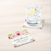 水彩ピンク夏の花ベビーシャワー スクエアペーパーコースター (インサイチュ)