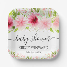 水彩ピンク夏の花ベビーシャワー ペーパープレート