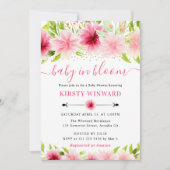 水彩ピンク夏の花ベビーシャワー 招待状 (正面)