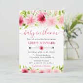 水彩ピンク夏の花ベビーシャワー 招待状 (スタンド正面)
