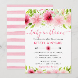 水彩ピンク夏の花ベビーシャワー 招待状