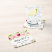 水彩ピンク夏の花誕生日 スクエアペーパーコースター (インサイチュ)