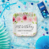 水彩ピンク夏の花誕生日 ペーパープレート (パーティー)