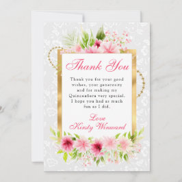 水彩ピンク夏の花金ゴールドキンセアニェラ サンキューカード