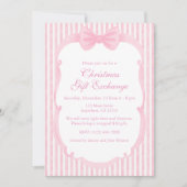 水彩ピンク弓クリスマスパーティー 招待状 (正面)