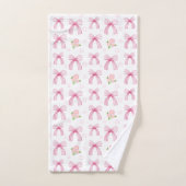 水彩ピンク弓(ハート付) バスタオルセット (ハンドタオル)