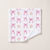 水彩ピンク弓(ハート付) バスタオルセット (ウォッシュタオル)