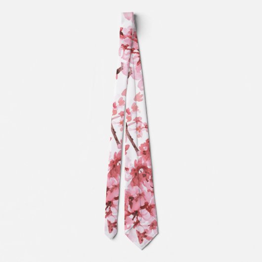 水彩ピンク抽象芸術さくらんぼ花模様 ネクタイ (裏面)