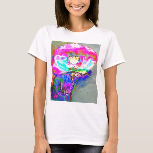 水彩ピンク抽象芸術絵画フローラ Tシャツ (正面)