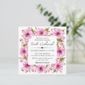 水彩ピンク春さくらんぼ花ベビーシャワー 招待状 (スタンド正面)