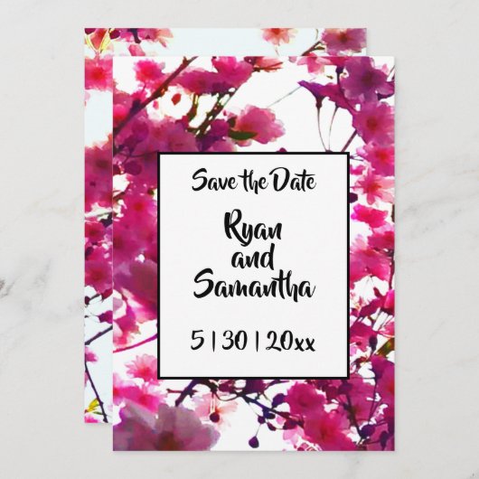 水彩ピンク春フローラ |花の木 セーブザデート (正面/裏面)