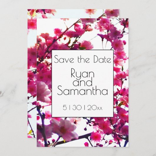 水彩ピンク春フローラ |花の木 セーブザデート (正面/裏面)