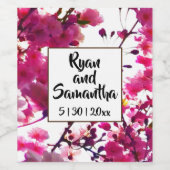 水彩ピンク春フローラ |花の木 ワインラベル (シングルラベル)