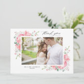 水彩ピンク春ブーケ結婚の写真 サンキューカード (スタンド正面)