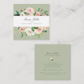 水彩ピンク春緑フローラ結婚デザイン スクエア名刺 (正面/裏面)