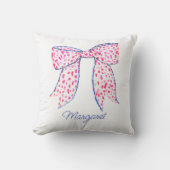 水彩ピンク水玉模様ボウ クッション (正面)