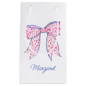 水彩ピンク水玉模様ボウ スモールペーパーバッグ (正面)