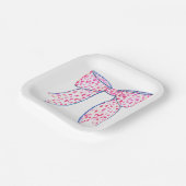 水彩ピンク水玉模様ボウ ペーパープレート (傾斜あり)