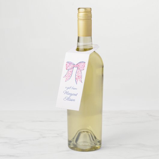 水彩ピンク水玉模様ボウ ボトルネックタグ (アングル)