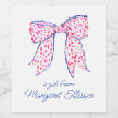 水彩ピンク水玉模様ボウ ワインラベル (シングルラベル)