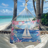 水彩ピンク熱帯帆船海岸屋外 クッション