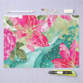 水彩ピンク熱帯花アルコールインク 薄葉紙 (クラフト)