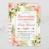 水彩ピンク熱帯花キンセアニェラ 招待状 (正面/裏面)