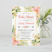 水彩ピンク熱帯花ベビーシャワー 招待状 (スタンド正面)