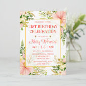 水彩ピンク熱帯花誕生日 招待状 (スタンド正面)