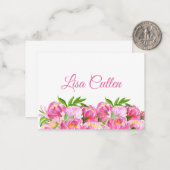 水彩ピンク牡丹ありがとうスクリプト ノートカード (正面/裏面インサイチュ)