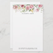 水彩ピンク牡丹とユーカリ金ゴールドリース 便箋 (正面/裏面)