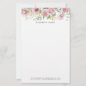 水彩ピンク牡丹とユーカリ金ゴールドリース 便箋 (正面)