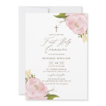 水彩ピンク牡丹の最初の聖餐式