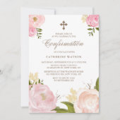 水彩ピンク牡丹の確認招待状 招待状 (正面)