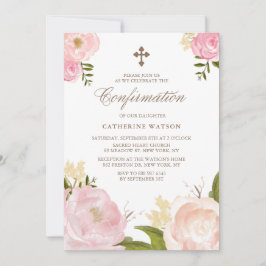 水彩ピンク牡丹の確認招待状 招待状