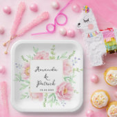 水彩ピンク牡丹の花結婚式パーティー ペーパープレート (パーティー)