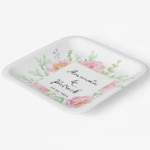 水彩ピンク牡丹の花結婚式パーティー ペーパープレート (傾斜あり)