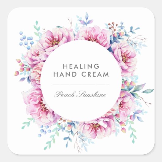 水彩ピンク牡丹の製品事業 スクエアシール (正面)