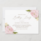 水彩ピンク牡丹の誕生日パーティーへの招待 招待状 (正面)