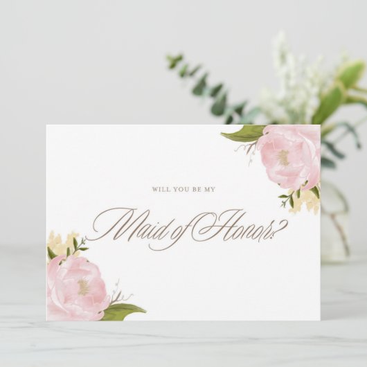 水彩ピンク牡丹は私のメイド・オブ・オーナー（花嫁付き添い人）カード 招待状 (スタンド正面)