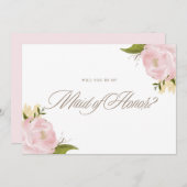 水彩ピンク牡丹は私のメイド・オブ・オーナー（花嫁付き添い人）カード 招待状 (正面/裏面)