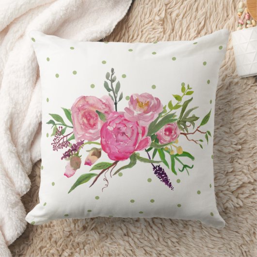 水彩ピンク牡丹アクセント枕 クッション (ブランケット)