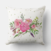 水彩ピンク牡丹アクセント枕 クッション (正面)