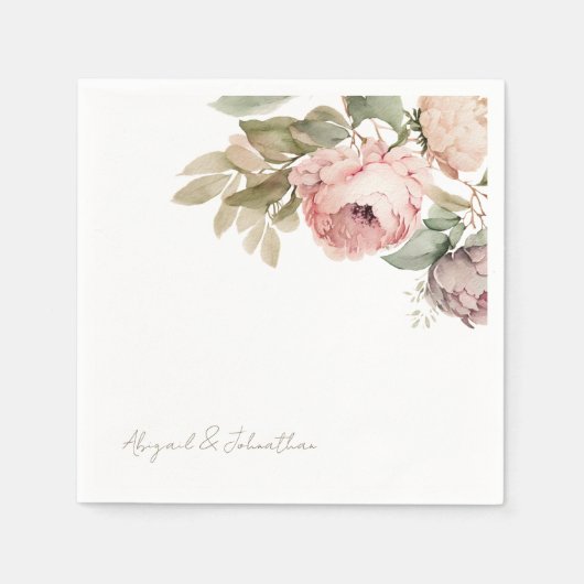 水彩ピンク牡丹カスタム金ゴールドスクリプ結婚ト スタンダードカクテルナプキン (正面)