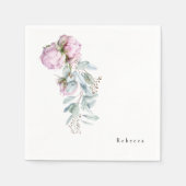 水彩ピンク牡丹シャワー スタンダードカクテルナプキン (正面)