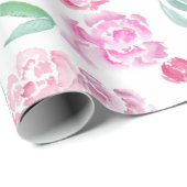 水彩ピンク牡丹デザイン ラッピングペーパー (ロールコーナー)