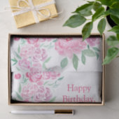 水彩ピンク牡丹ハッピーバースデーパーソナライズ 薄葉紙 (ギフト)